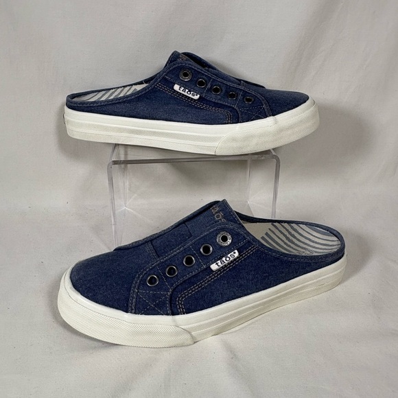 Taos EZ Soul Women's 7 Blue Denim Canvas Slip On Casual Comfort Mules - Picture 1 of 11